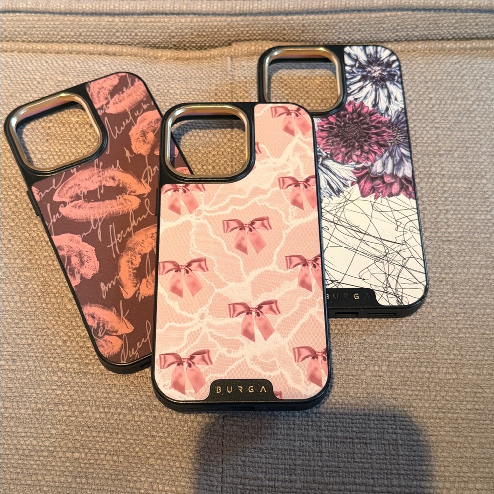Burga Pink and Black Floral Phone Case Trio